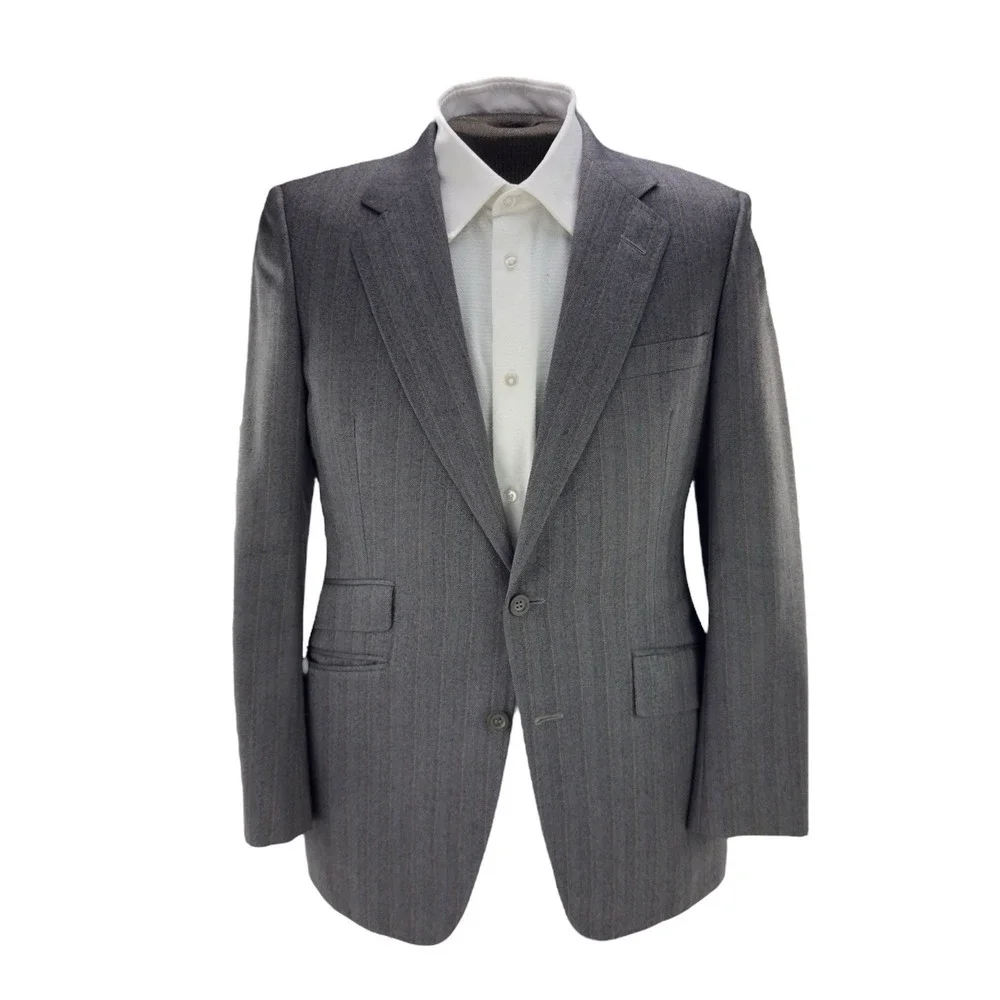 Turnbull &‎ Asser 39R Gray Wool Blazer Red Brown Stripe Vintage UK Made